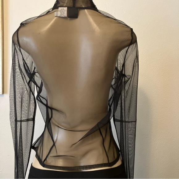 Embroidered Tulle Black Blouse By Cami Long Sleeve Buttons Front Fitted See thru - Picture 2 of 7